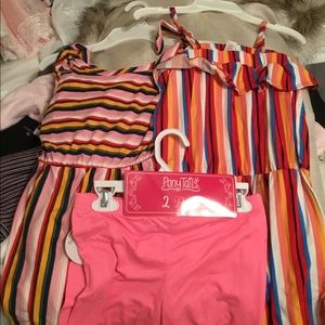 Two rompers and a 2 pack pink shorts NWT girls 7-8